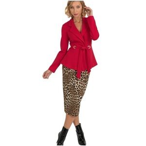 Joseph Ribkoff Leopard Print MIDI Pencil  Beige-Black Skirt Style 193553 Size4